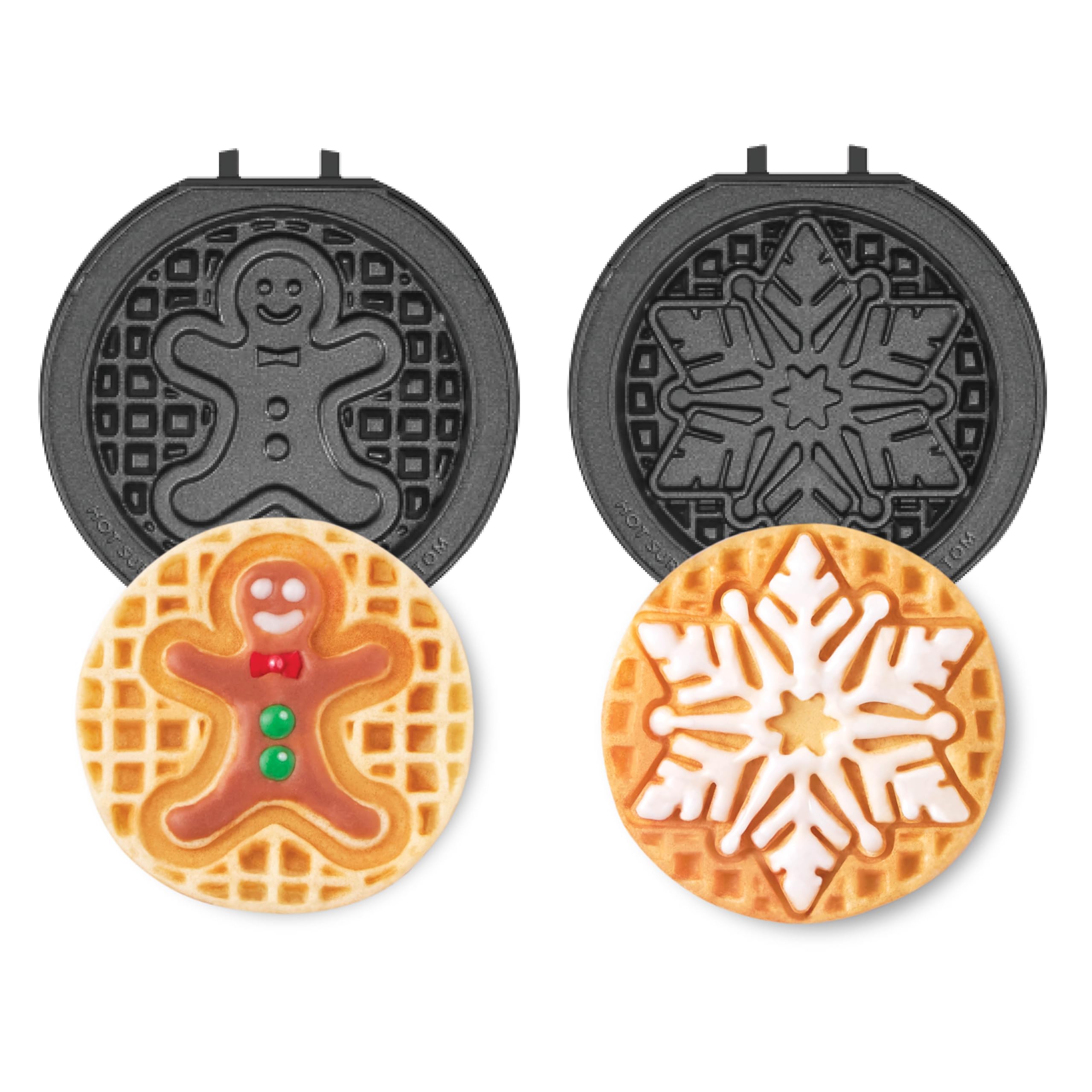 DASH Multimaker Mini System Two 4” Nonstick Removable Waffle Plates (Gingerbread & Snowflake) - 2Pc Plate Pack for Waffle Iron & Griddle Compatible with Dash MultiMaker Mini System Nonstick Surface