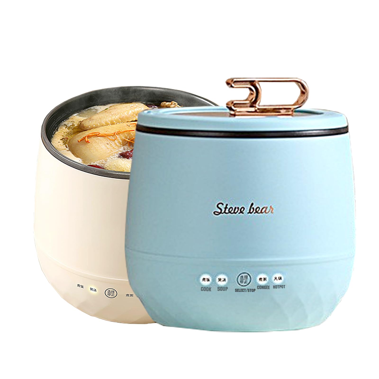 Multifunctional Small Rice Cooker Mini Electric Cooker/Hotpot for 1-2 People 6-in-1 Multifunctional All-in-One Portable Non-Stick Cooker with Transparent Lid (Blue)