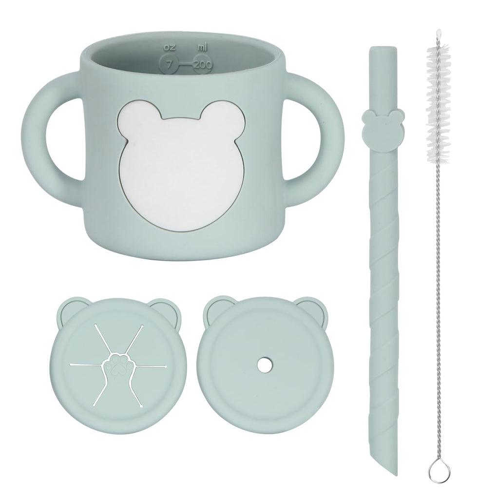 3-in-1 Silicone Training Cup Set - Ergonomic Food-Grade Silicone Includes Straw and Snack Lids Dishwasher Safe