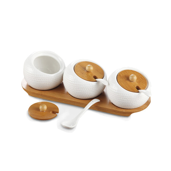 Creative Ceramic Spice Box Set with Bamboo Lids