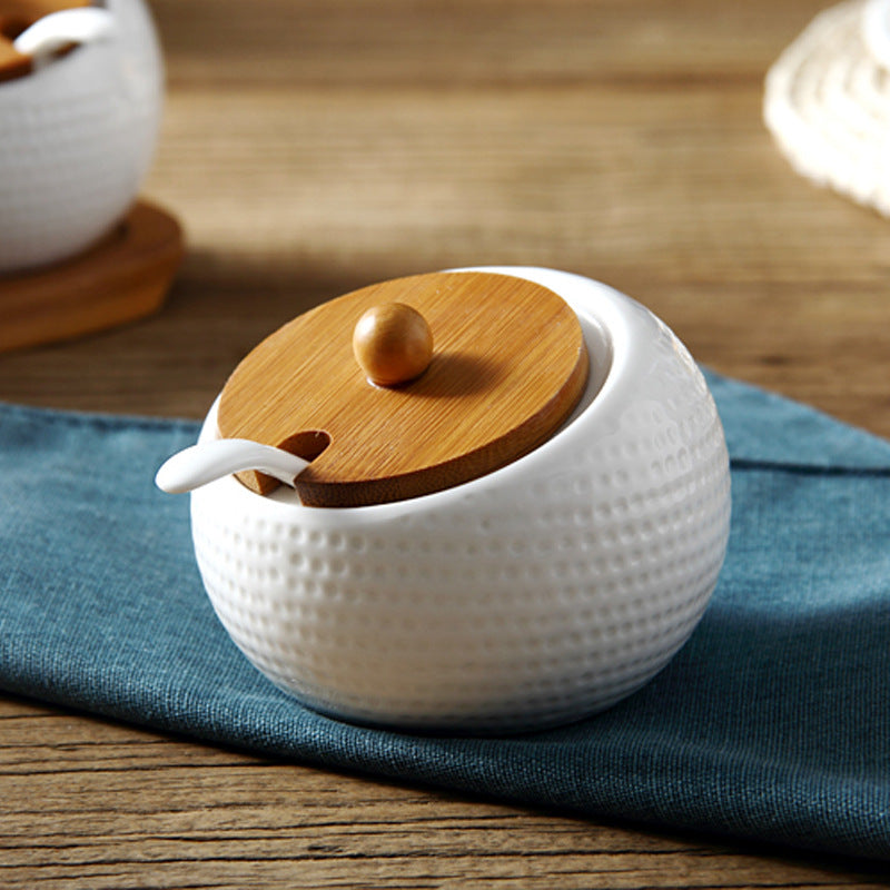 Creative Ceramic Spice Box Set with Bamboo Lids