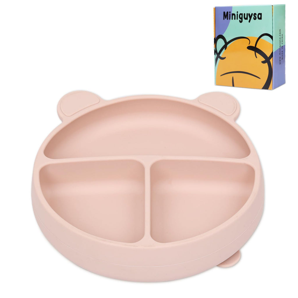 Miniguysa baby bowls with suction100% Food Grade Baby Suction BowlsDishwasher Microwave Safe suction plates for toddlers 1-3 (Pink-silicone baby bowls)
