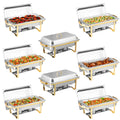 SUPER DEAL 8 Pack 8QT Food Warmer Rectangular Chafing Dish Buffet Set w/Foldable Frame Legs Stainless Steel Full Size Chafer Dish for Parties Gold