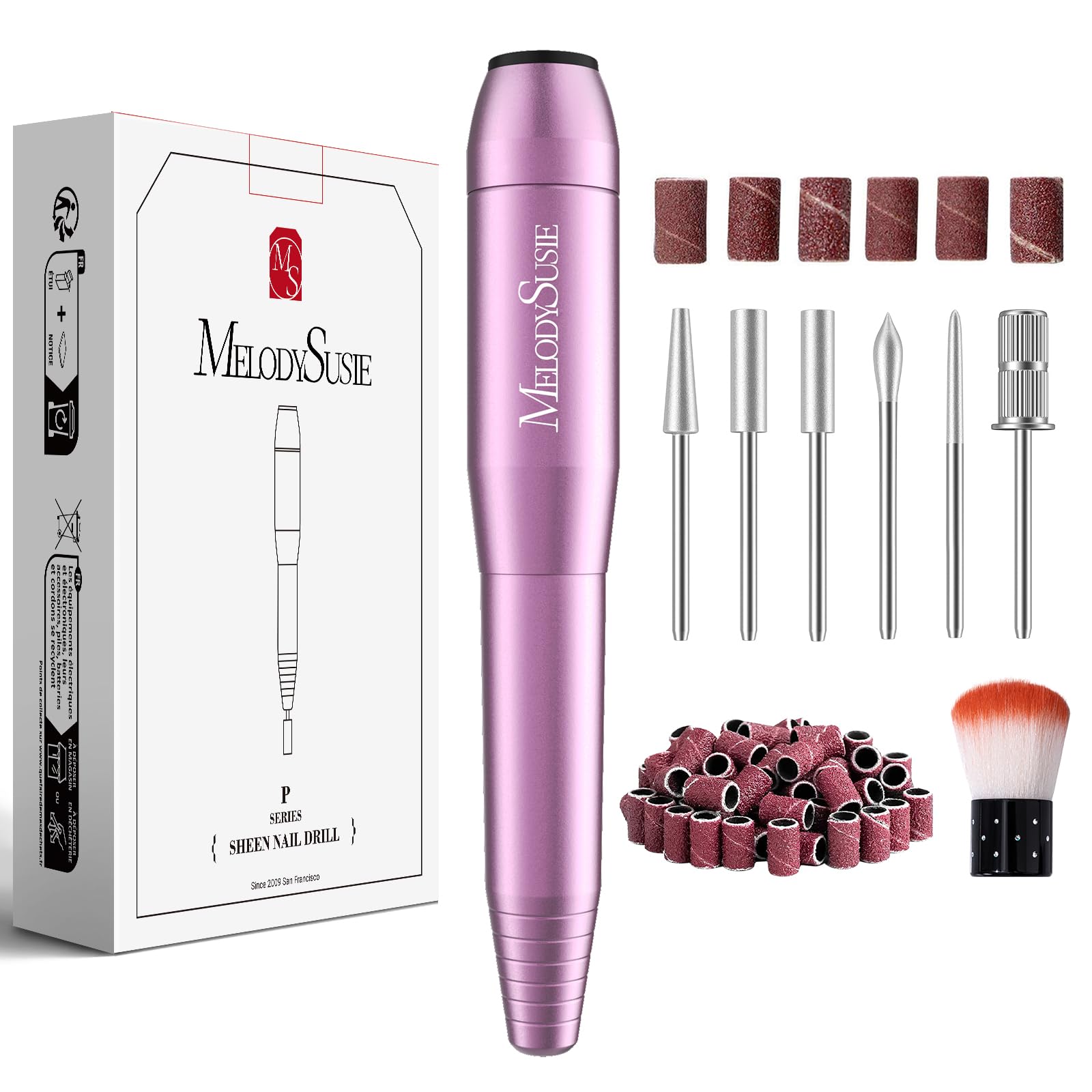 MelodySusie Electric Nail Drill MachinePC120I Portable Electric Nail File Efile Set for Acrylic Gel Nails Manicure Pedicure Tool with Nail Drill Bits Sanding Bands (Purple)