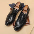 Woven Leather Men's Business Casual Shoes in Solid Color
