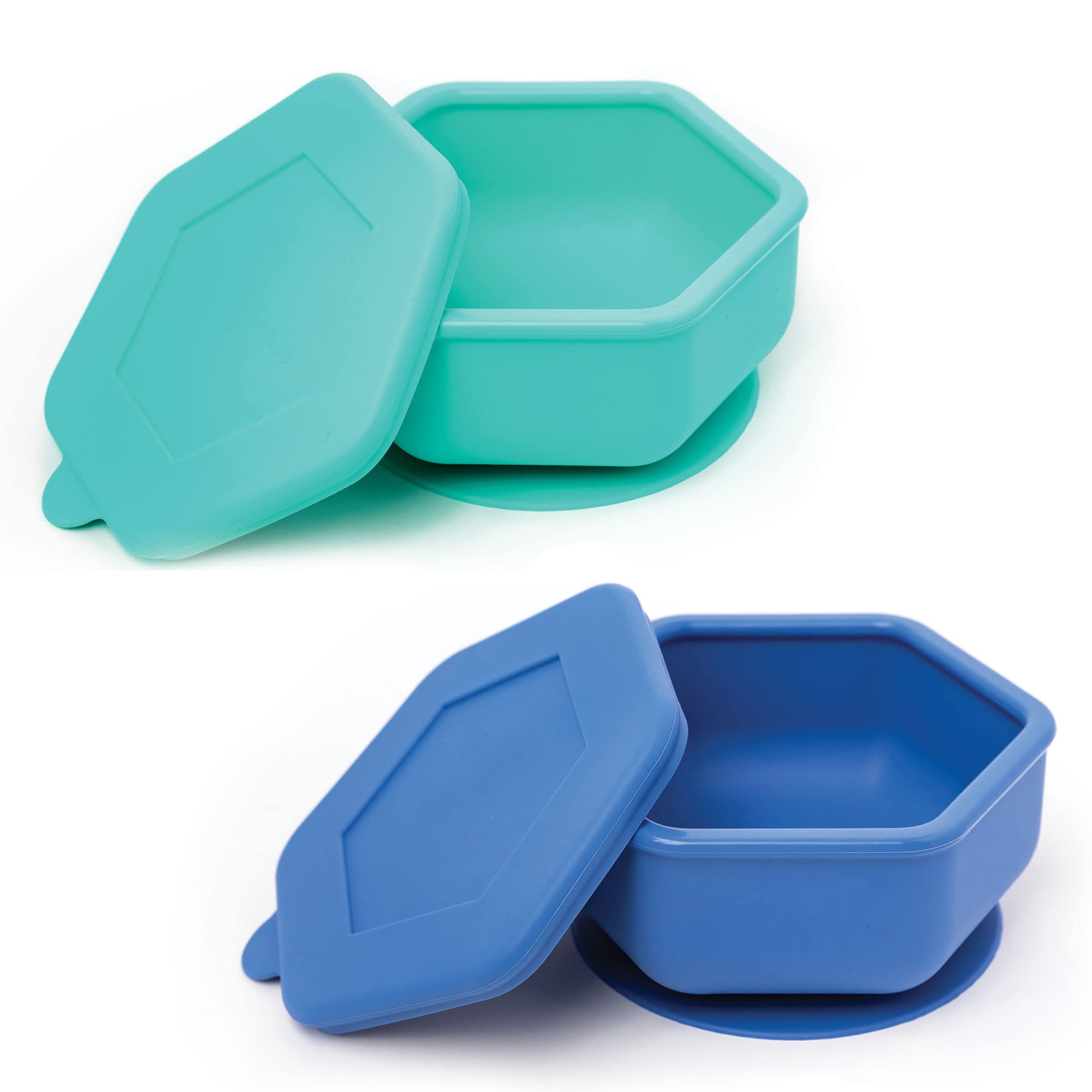Tiny Twinkle Silicone Suction Bowls Set with Lids for Baby and Toddler - 100% Silicone - BPA Free - Microwave Safe (Mint Indigo 2 Pack)