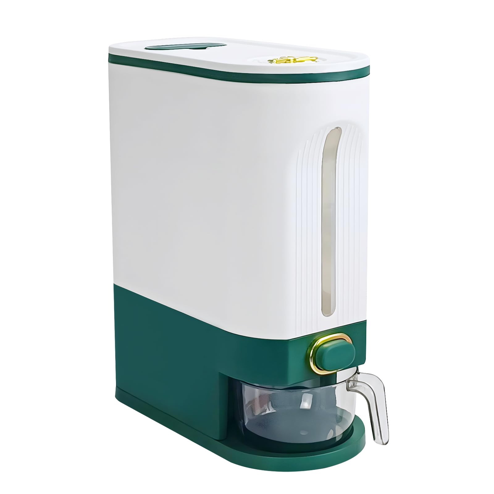 LUOKER Rice Dispenser25 Lbs Rice Storage with Measuring CupWhite&Green Rice Container with One-TouchCereal Dispenser Storage with Lids for Rice CornSoybean & OatmealAirtight Moisture Proof