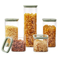 Spreccio Square Glass Food Storage Jars with Lids[Set of 5] Perfect for Pasta Cookies Nuts Coffee Cereal FlourOrganize Your Kitchen with these BPA-Free Glass Jars with Silicone Lids
