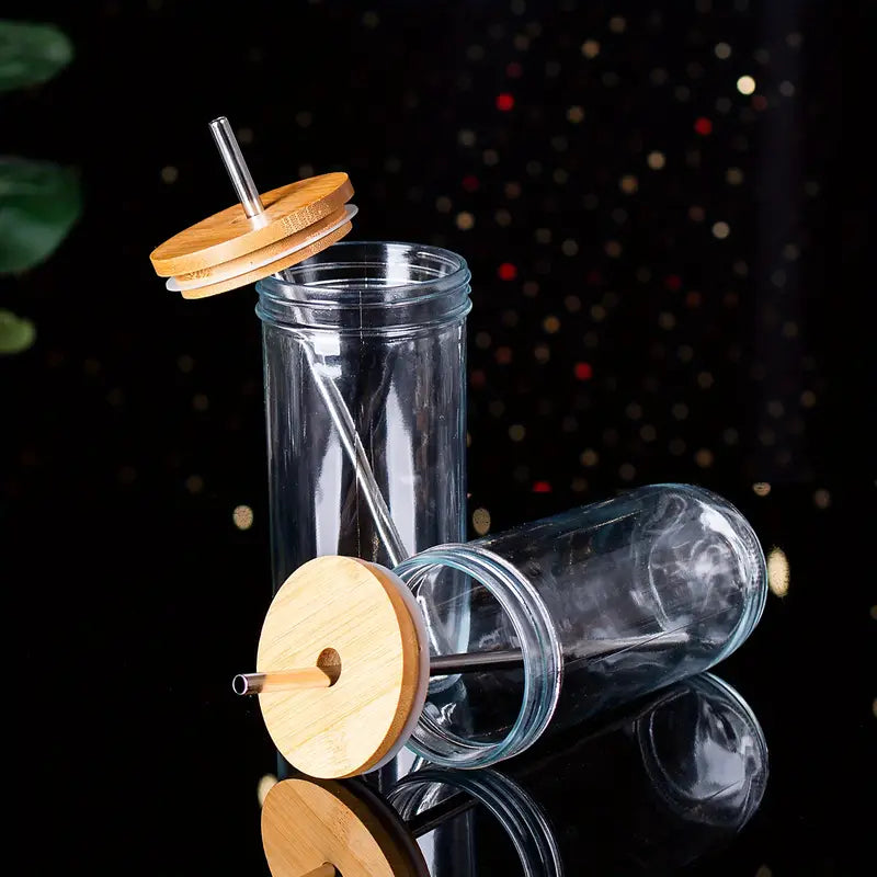 6pcs Glass Tumblers with Lids and Straws, 24oz