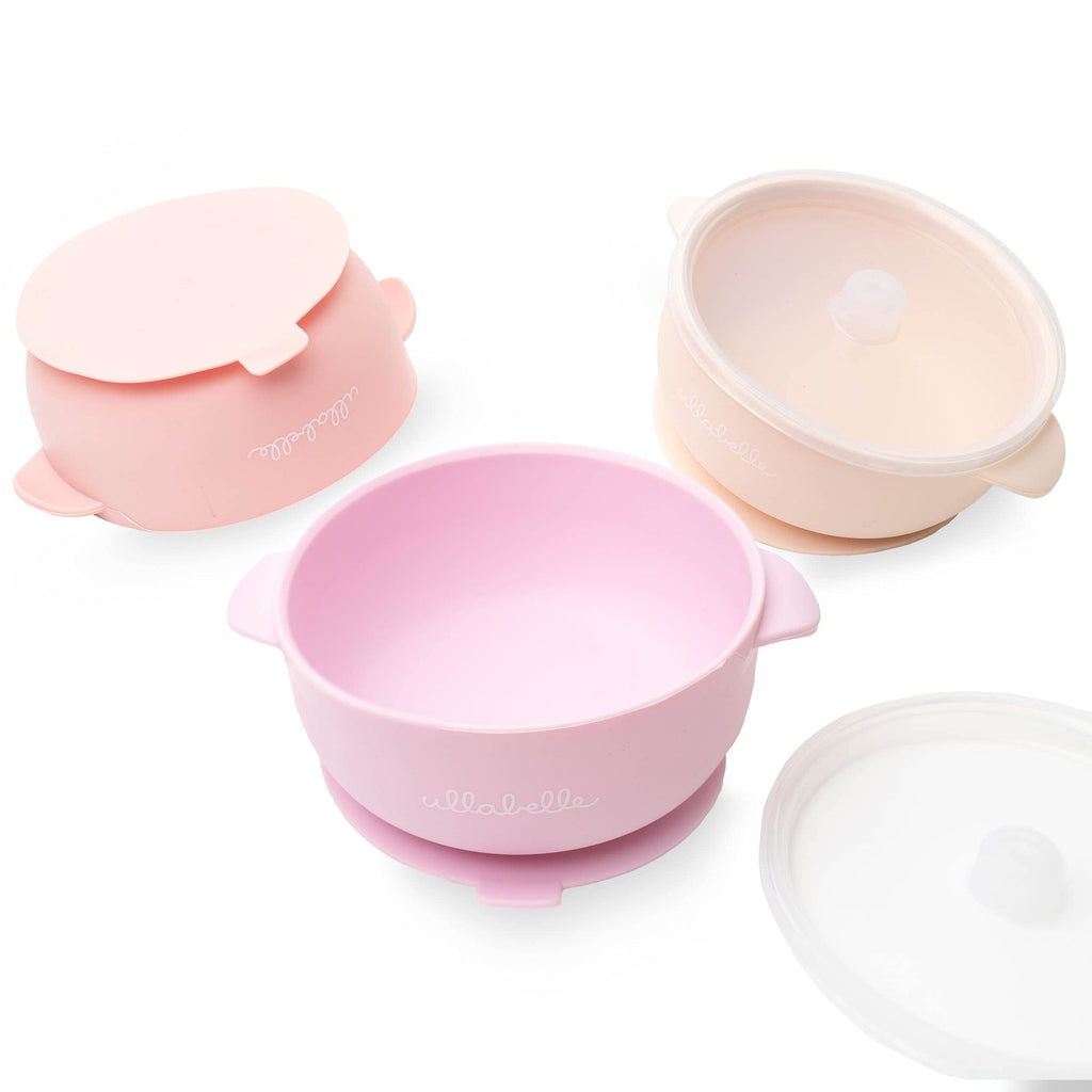 Ullabelle 3 Pack Silicone Bowls for Baby with Lids Perfect for Babies Toddlers & Infants BPA Free Silicone Baby Bowls Food Grade Microwave & Dishwasher Leakproof with Strong Grip Base (Pink)