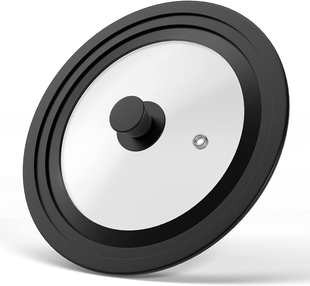 Universal Lids for Pots Pans & Skillets - Fits 11" 12" and 12.5" Diameter Cookware Tempered Glass with High Heat Resistant Silicone Rim Dishwasher Safe.