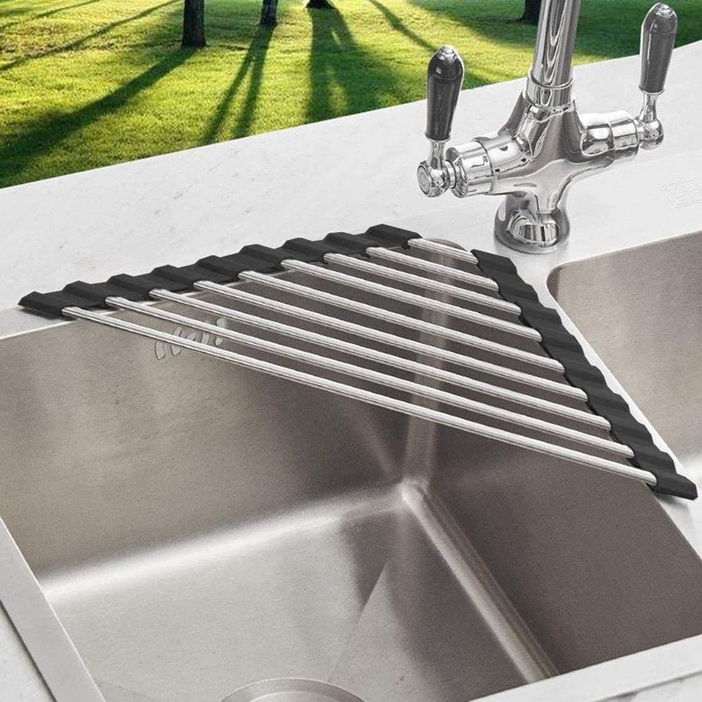 Roll Up Dish Drying Rack and Triangle Dish Drying Rack for Sinkover the Sink Dish Drying Rack  Kitchen Corner Dish Drainer Mat Foldable Stainless Steel Corner Sink Rack for Kitchen (Triangle)