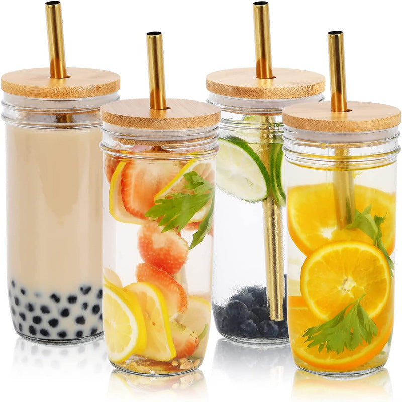 6pcs Glass Tumblers with Lids and Straws, 24oz