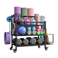 INGIORDAR Dumbbell RackWeight Racks for DumbbellsYoga Mat Storage RackHome Gym Storage Racks for Foam Roller Kettlebells ballWorkout Equipment Storage Organizer With Hooks and Wheels