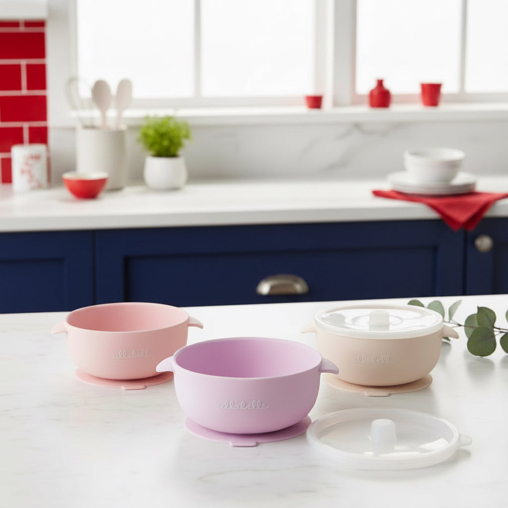 Ullabelle 3 Pack Silicone Bowls for Baby with Lids Perfect for Babies Toddlers & Infants BPA Free Silicone Baby Bowls Food Grade Microwave & Dishwasher Leakproof with Strong Grip Base (Pink)