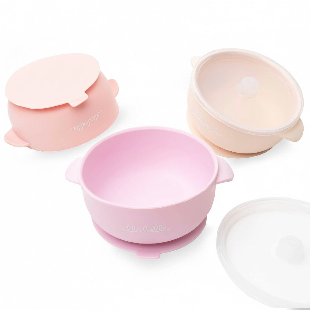 Ullabelle 3 Pack Silicone Bowls for Baby with Lids Perfect for Babies Toddlers & Infants BPA Free Silicone Baby Bowls Food Grade Microwave & Dishwasher Leakproof with Strong Grip Base (Pink)