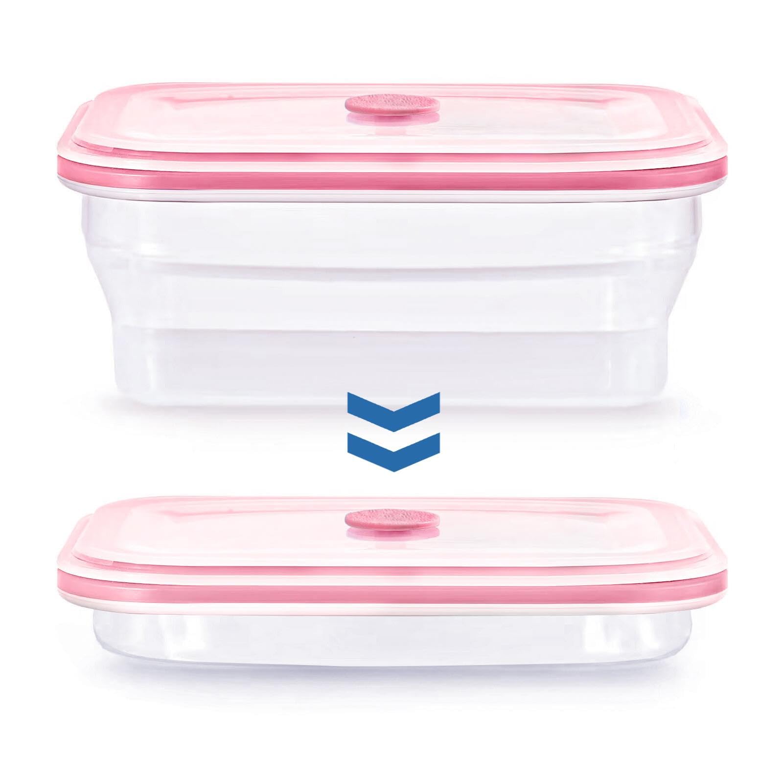 DERUI Collapsible Food Storage Containers Premium Silicone BPA FreeMicrowave and Oven Safe Container with lids For Travel Camping or Baking 1200ml/40.6OZ(Pink1Pack)