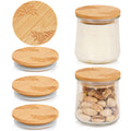Mason Life Oui Yogurt Jar Lids 4 Pcs Oui Yogurt Bamboo Jar Lids Set with Silicone Sealing Rings Leaves Pattern Wooden Lids for Oui Yogurt Jars Cookie Glass Storage Lids for 5 Oz Oui Yogurt Jars