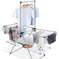 APEXCHASER Clothes Drying Rack Foldable 2-Level Drying Racks with High Hanger Metal Laundry Stand with Height-Adjustable Gullwings