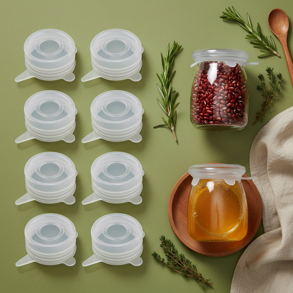 Extra Small Silicone Stretch Lids 2 Inch Reusable Silicone Jar Cover lids to Fit 2 Inch to 2.4 Inch Small Yogurt JarsMilk BottlesCans 8 Pack