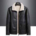 Men's Fleece Leather Jacket with Contrast Color Design