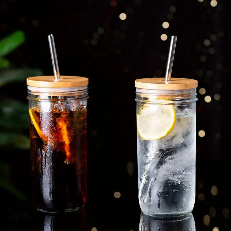 6pcs Glass Tumblers with Lids and Straws, 24oz