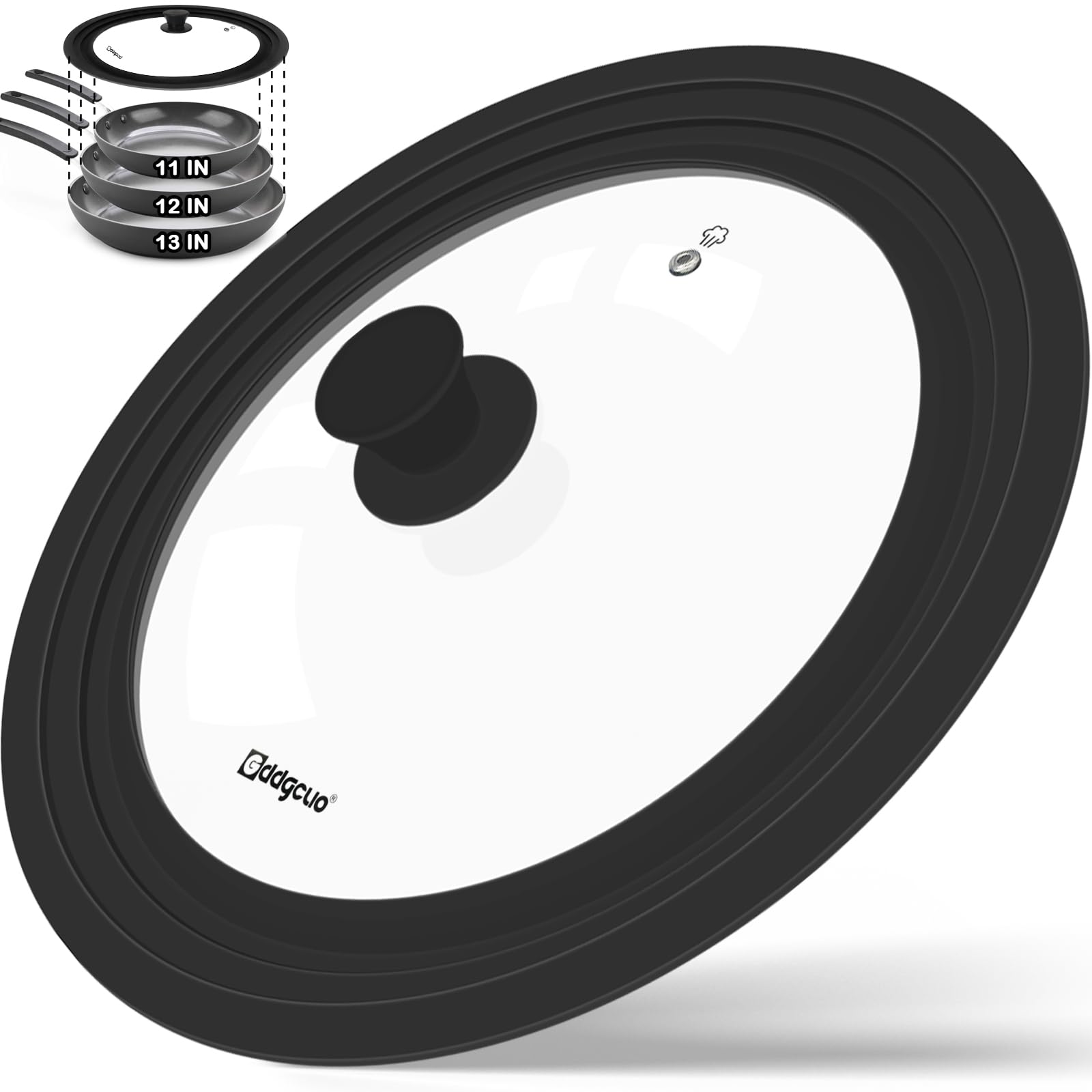 GDDGCUO Universal Pan Lids Silicone Pot lids for Pots Pans & Skillets - Fits 11" 12" & 13" Diameter Cookware Replacement Frying Pan lid Dishwasher Safe (Black)