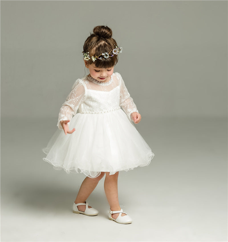 Long Sleeve Baby Wedding Dress with Gauze Skirt
